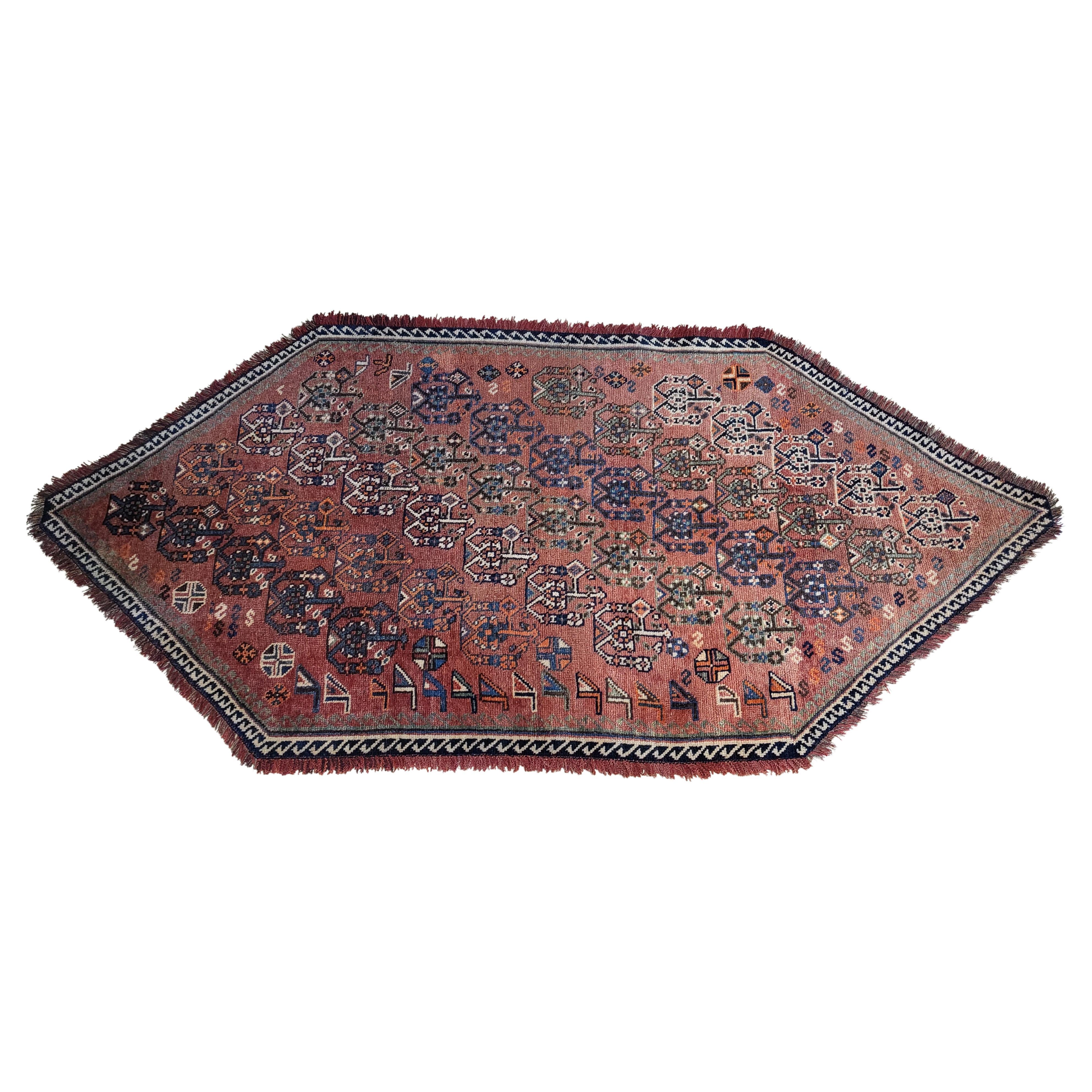Early 1900's Lori, Nomadic Persian Rug - Hex Shape, Rust For Sale