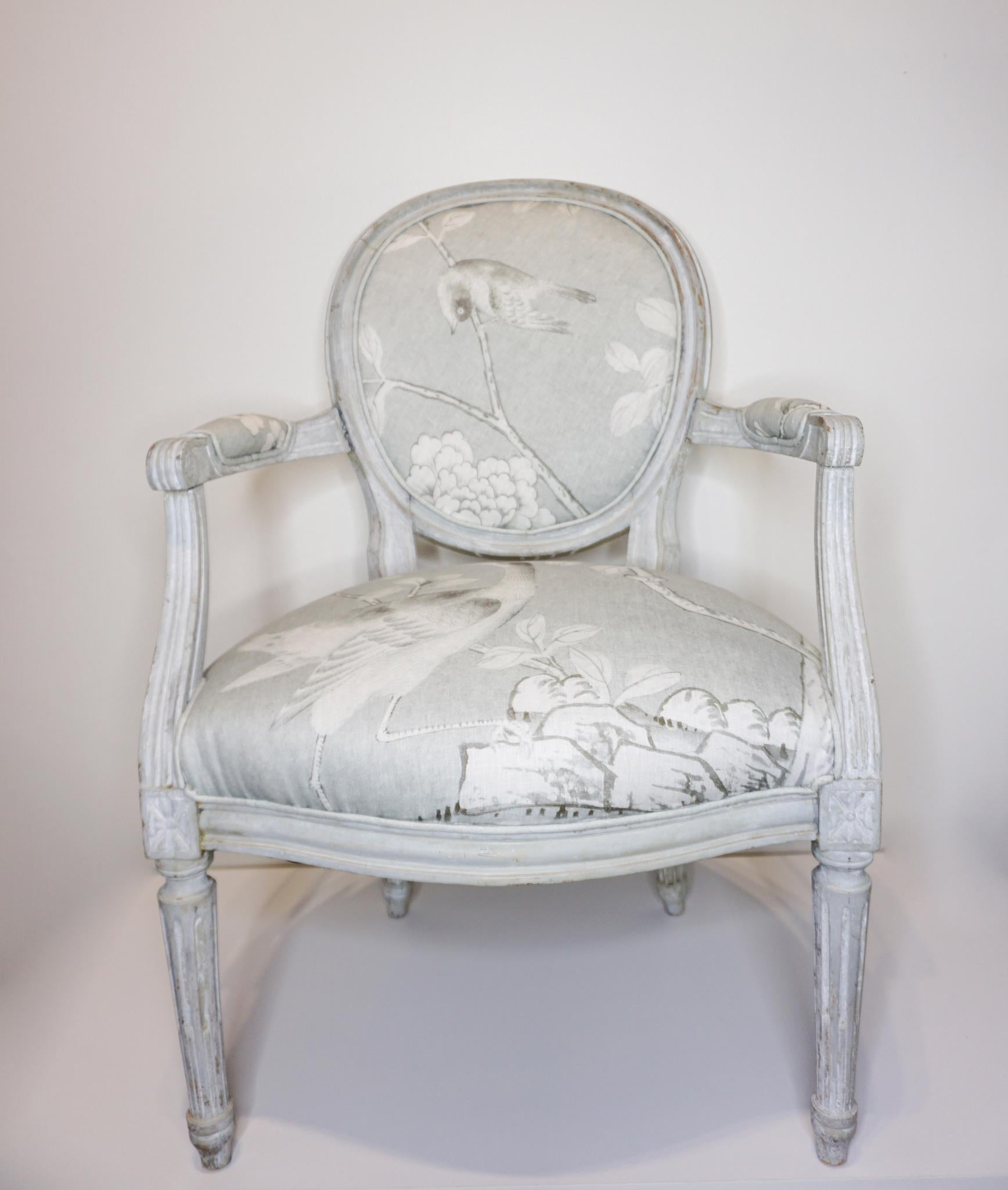 Early 1900's Louis XIV Style Chairs, Slipcovered in Manuel Canovas Fabric In Good Condition For Sale In Dallas, TX