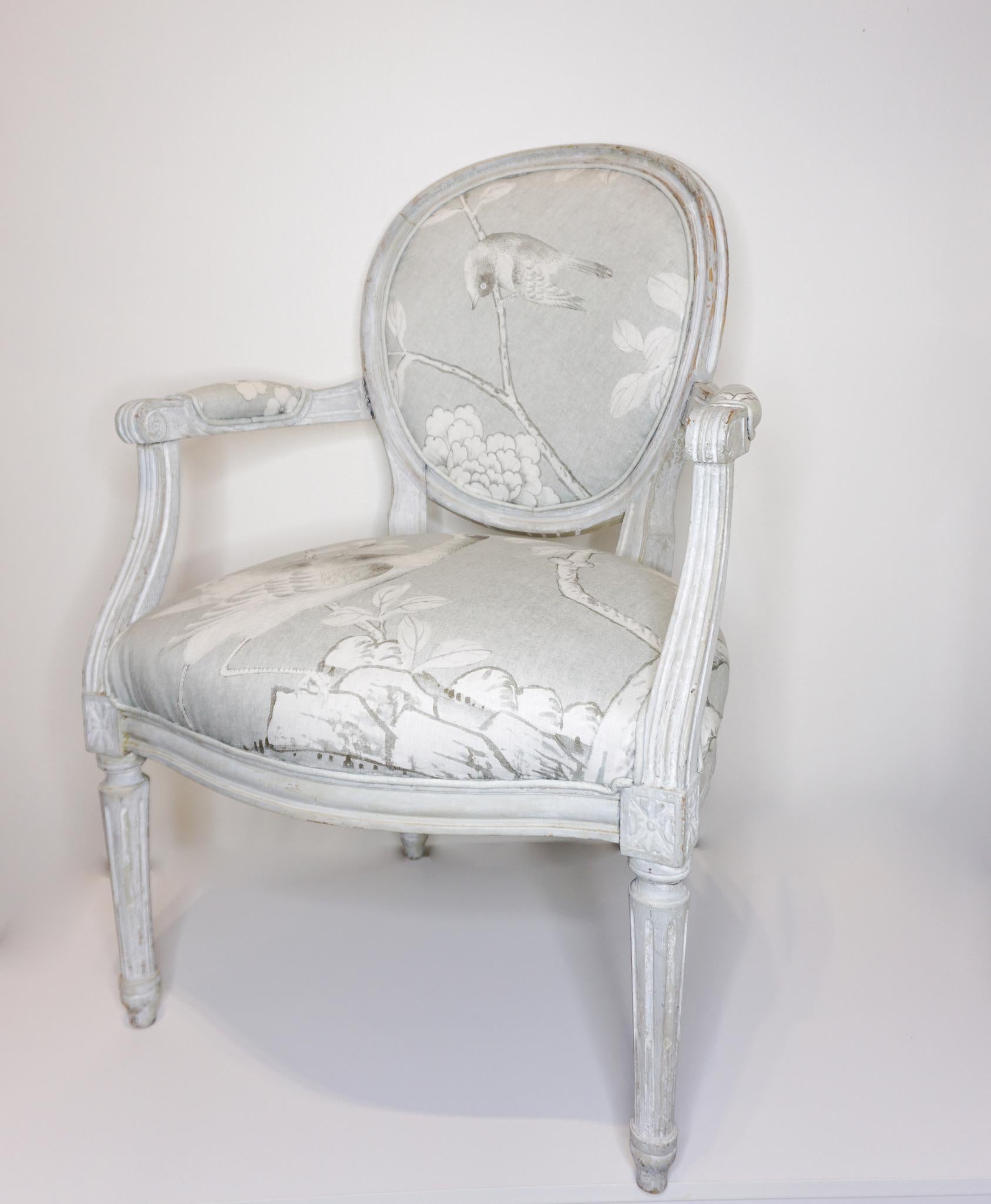 20th Century Early 1900's Louis XIV Style Chairs, Slipcovered in Manuel Canovas Fabric For Sale