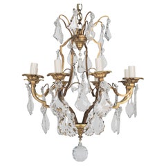Antique Early 1900's  Louis XV Style Brass and Prism Chandelier 8 Lights