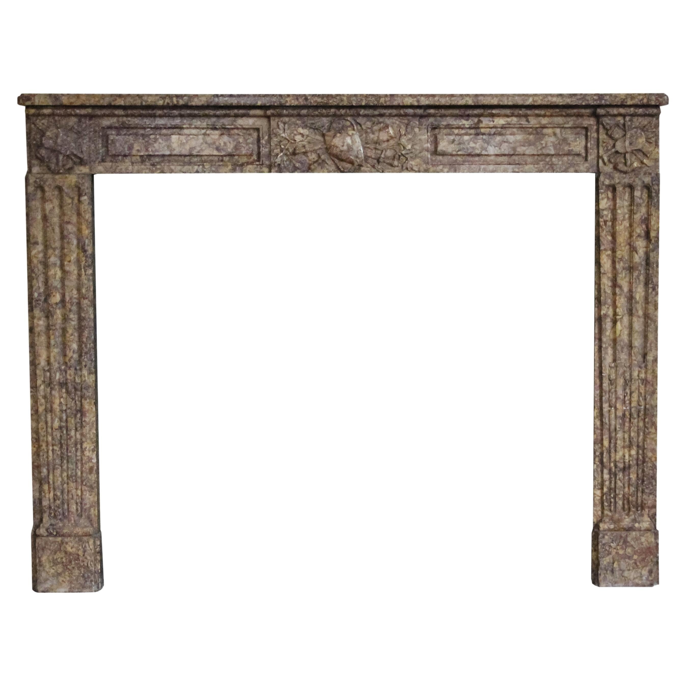 Waldorf Astoria Marble Mantel Louis XVI Style Regency Carved Brown Marble For Sale