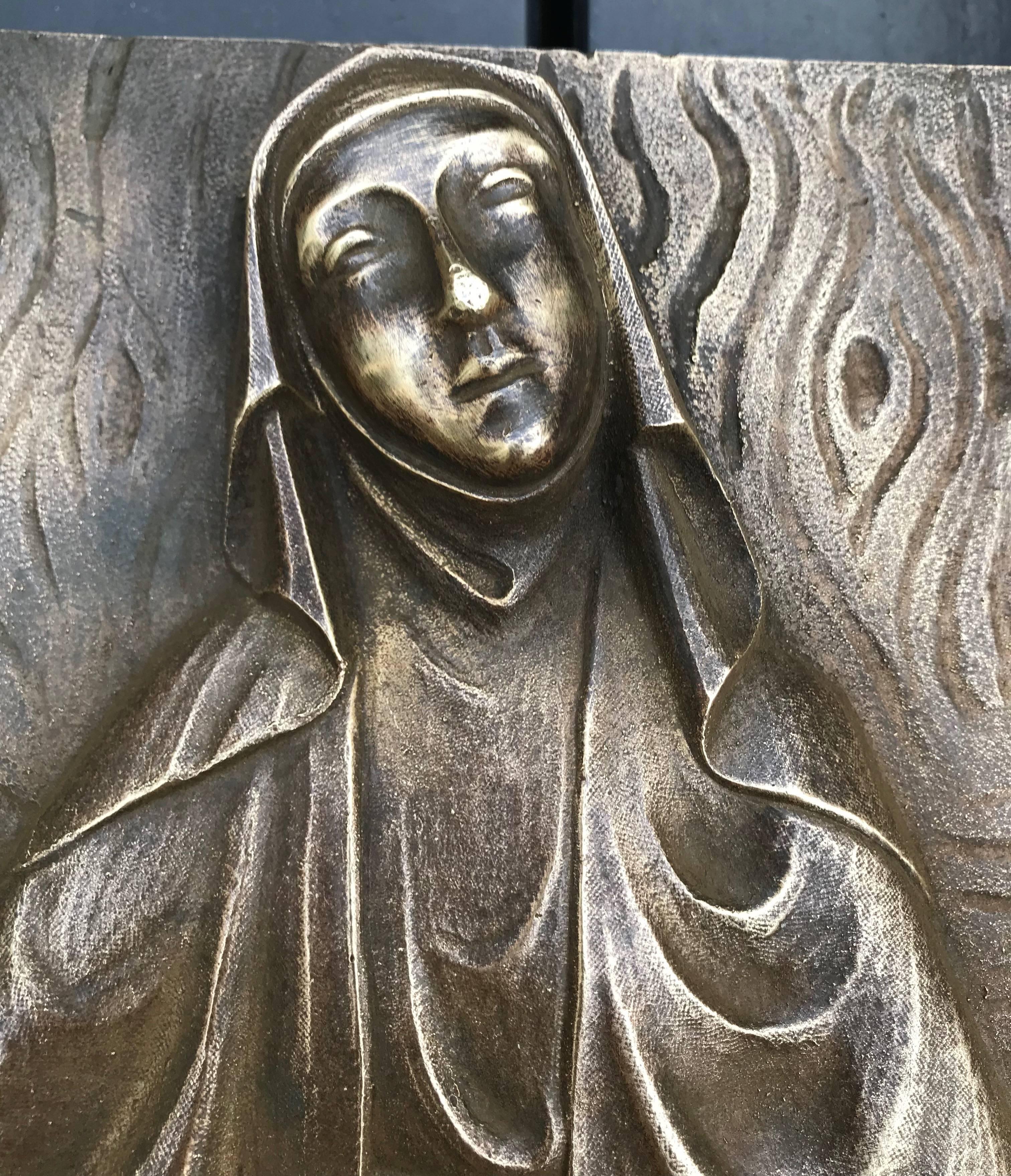 20th Century Early 1900s Marked Art Deco Period Bronze Relief Wall Plaque Depicting the Pieta For Sale
