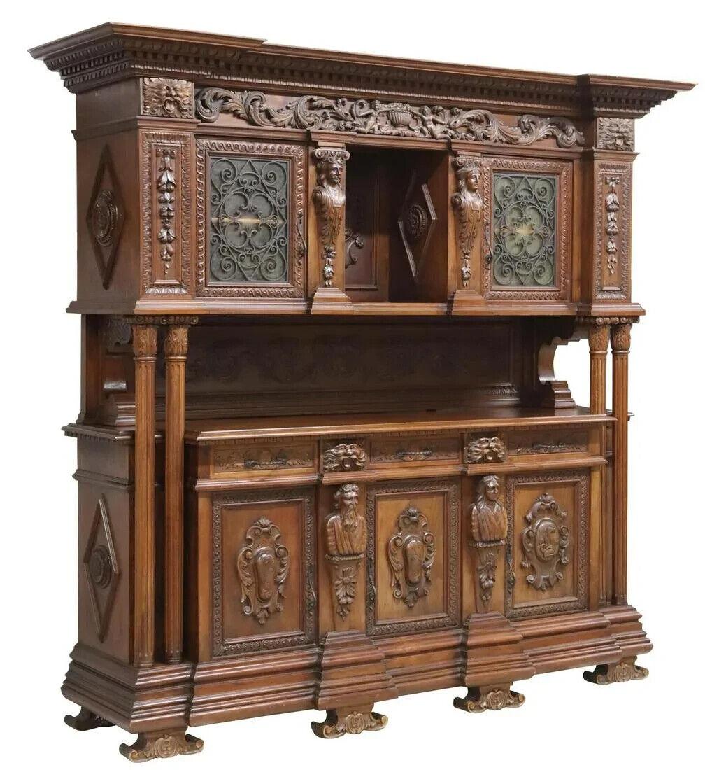 E. 1900's Monumental, Carved, Renaissance Revival, Walnut, Sideboards, Set of 2! For Sale 3