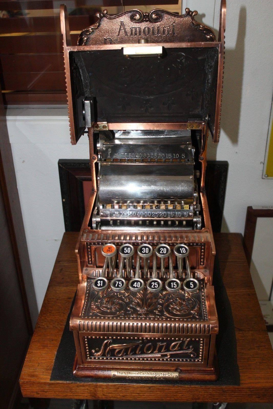 Art Nouveau Early 1900s National Cash Register Mod 211 Brass Vintage Candy Register & Stand For Sale