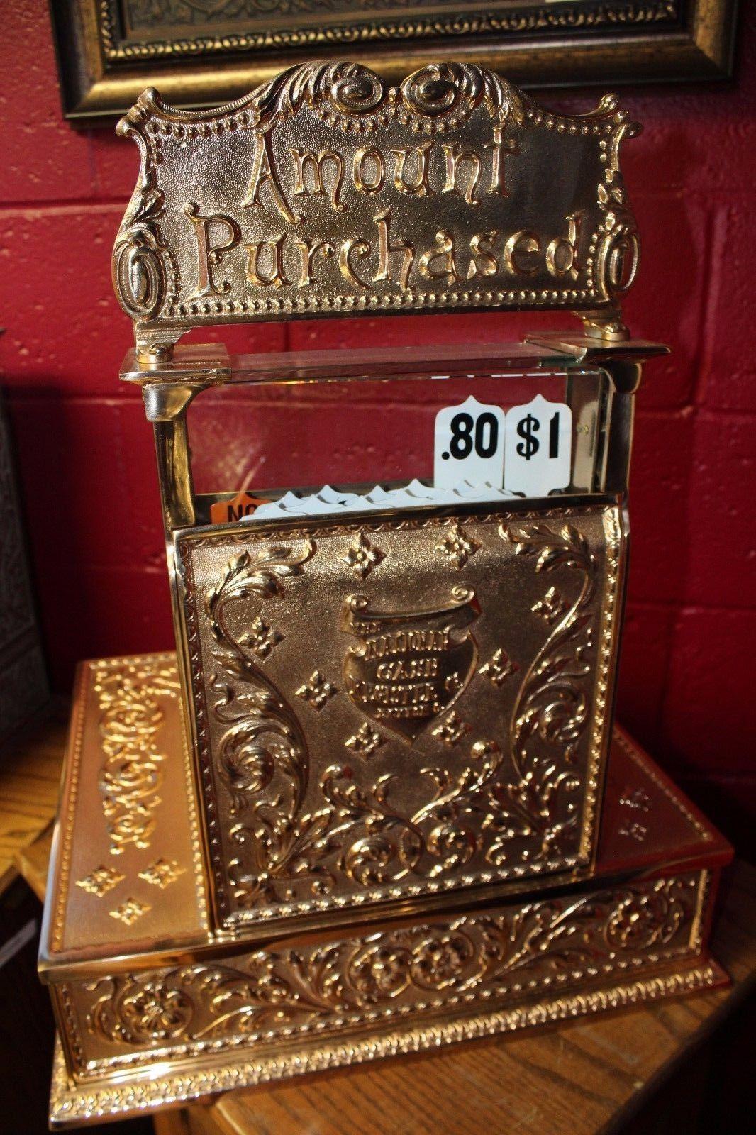 Brass Early 1900s National Cash Register Model 52 with Clock For Sale