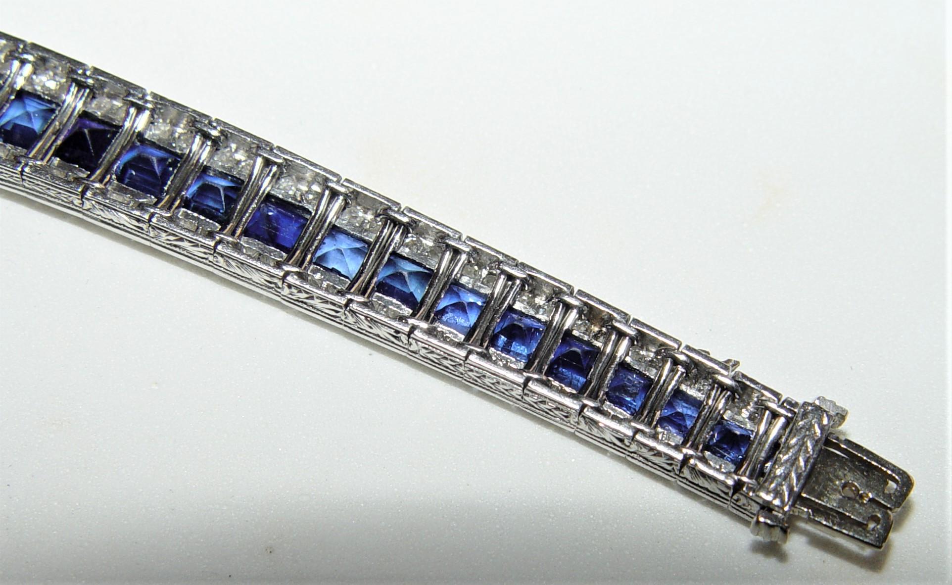 Début 1900 Bracelet saphir naturel filigrane Diamant 18K 7