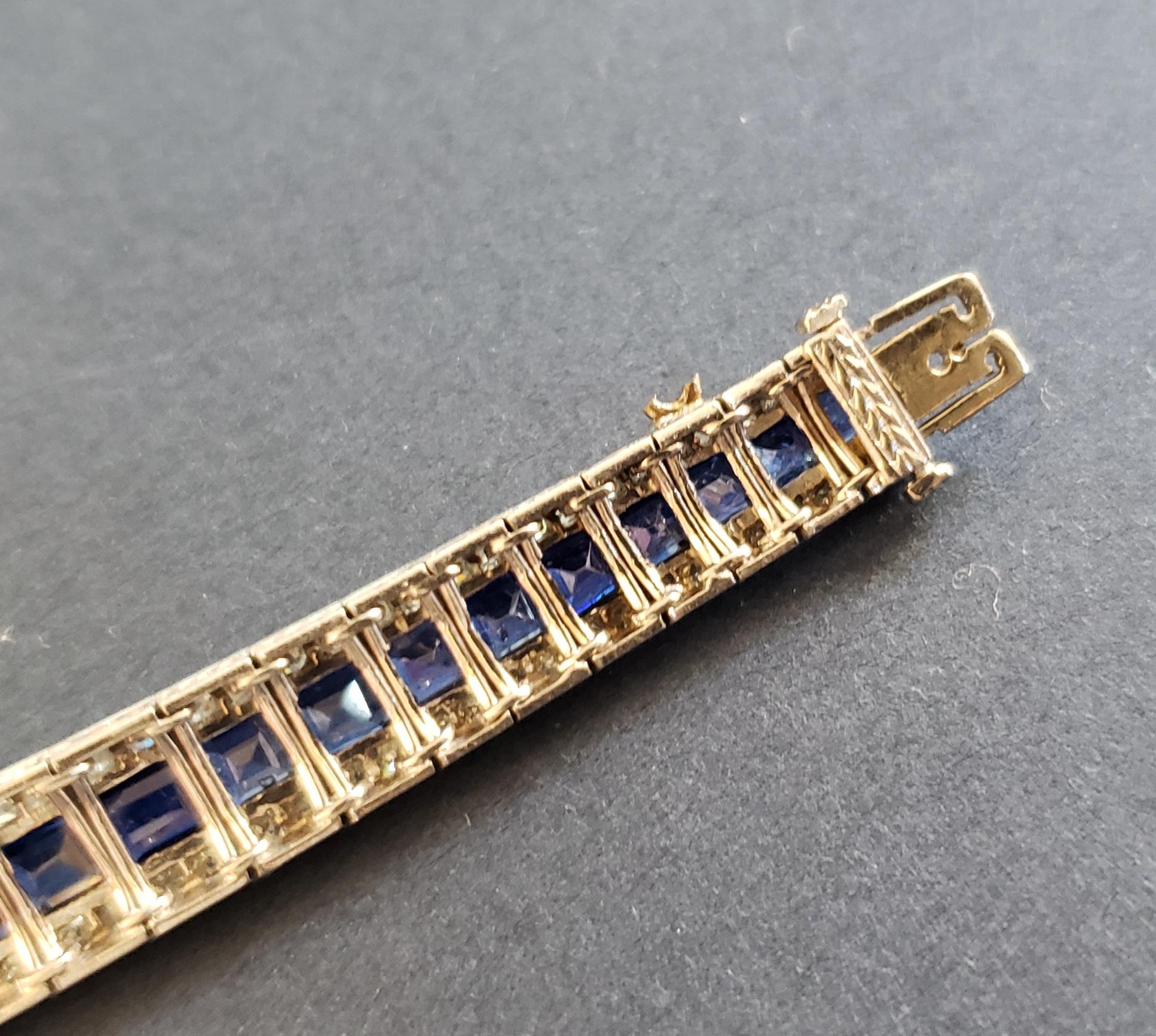 Début 1900 Bracelet saphir naturel filigrane Diamant 18K 7