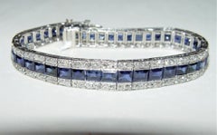 Early 1900's Natural Sapphire filigree Diamond bracelet 18K 7"