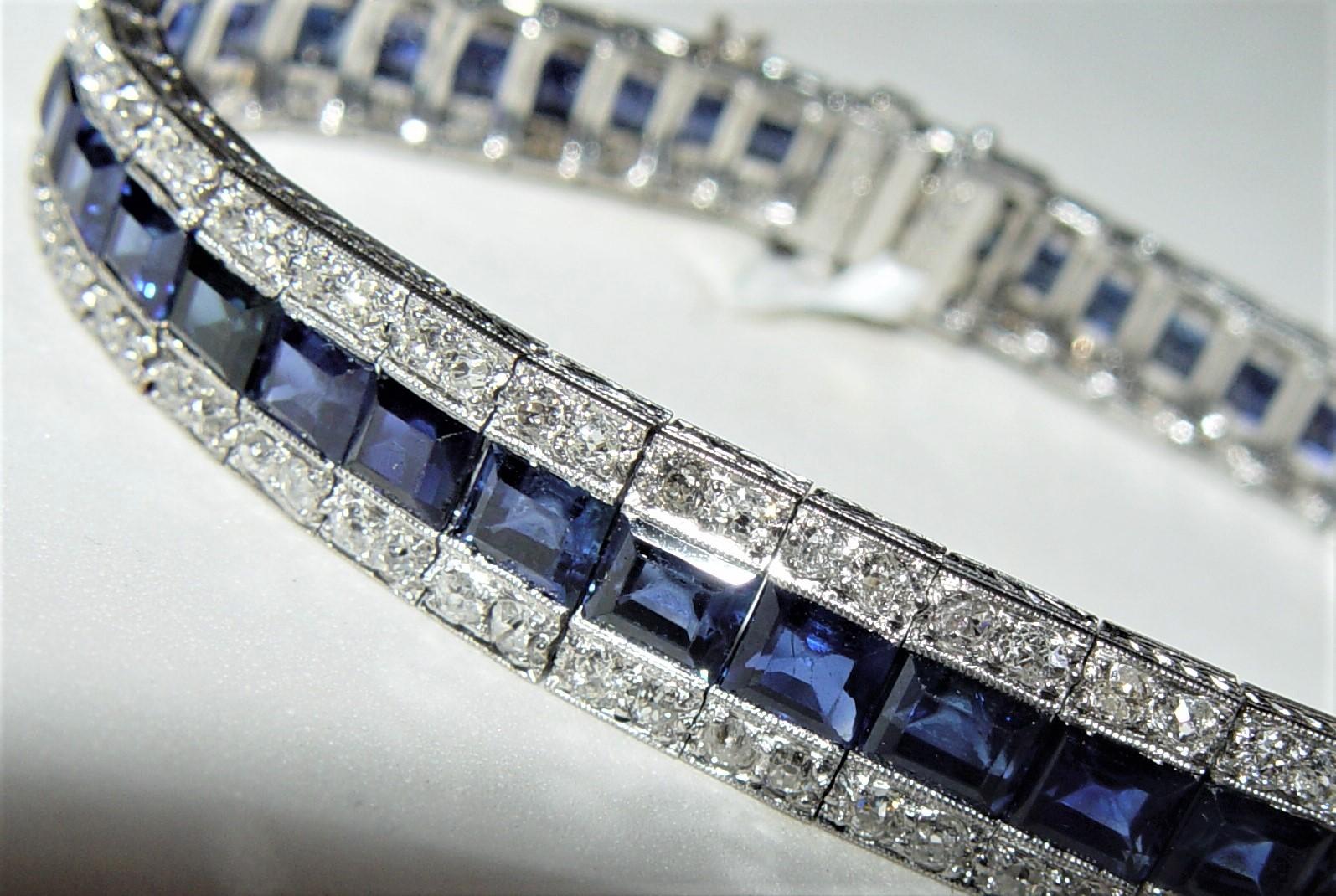 Art déco Début 1900 Bracelet saphir naturel filigrane Diamant 18K 7
