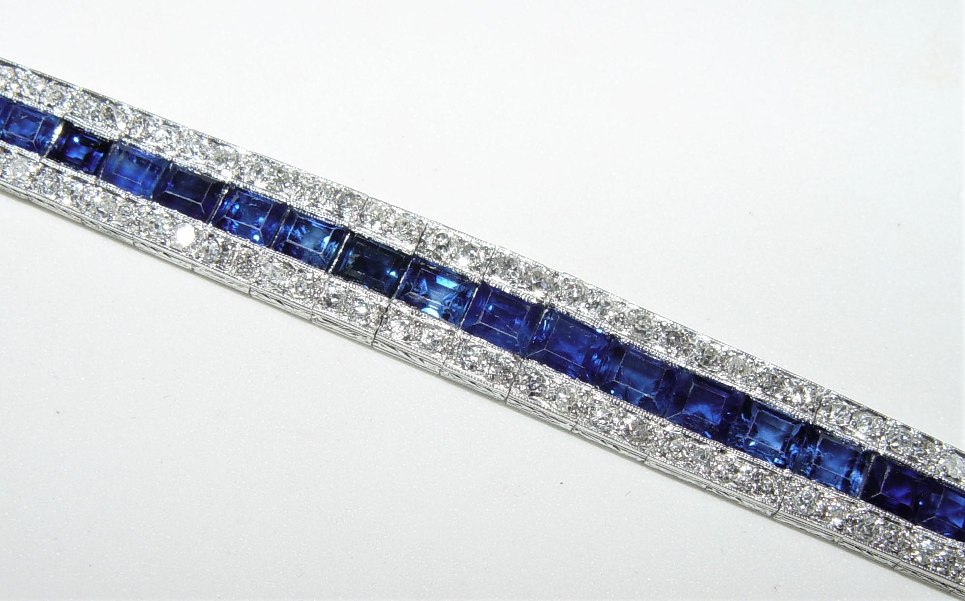Early 1900's Natural Sapphire filigree Diamond bracelet 18K 7