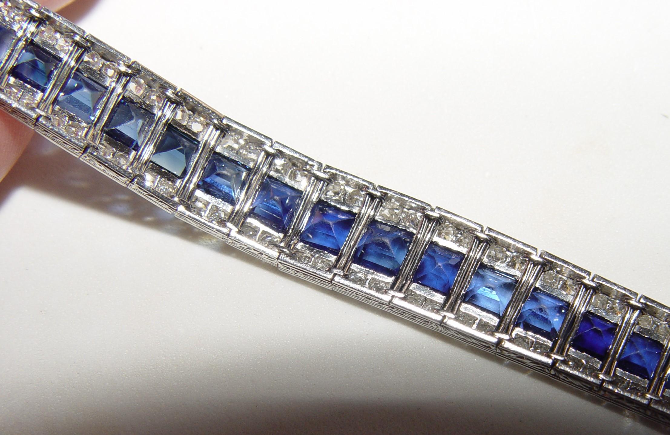 Early 1900's Natural Sapphire filigree Diamond bracelet 18K 7