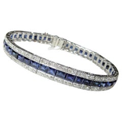 Early 1900's Natural Sapphire filigree Diamond bracelet 18K 7"