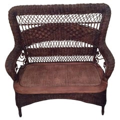 Antique Wicker Heywood Wakefield Settee with Original Natural Finish circa 1900