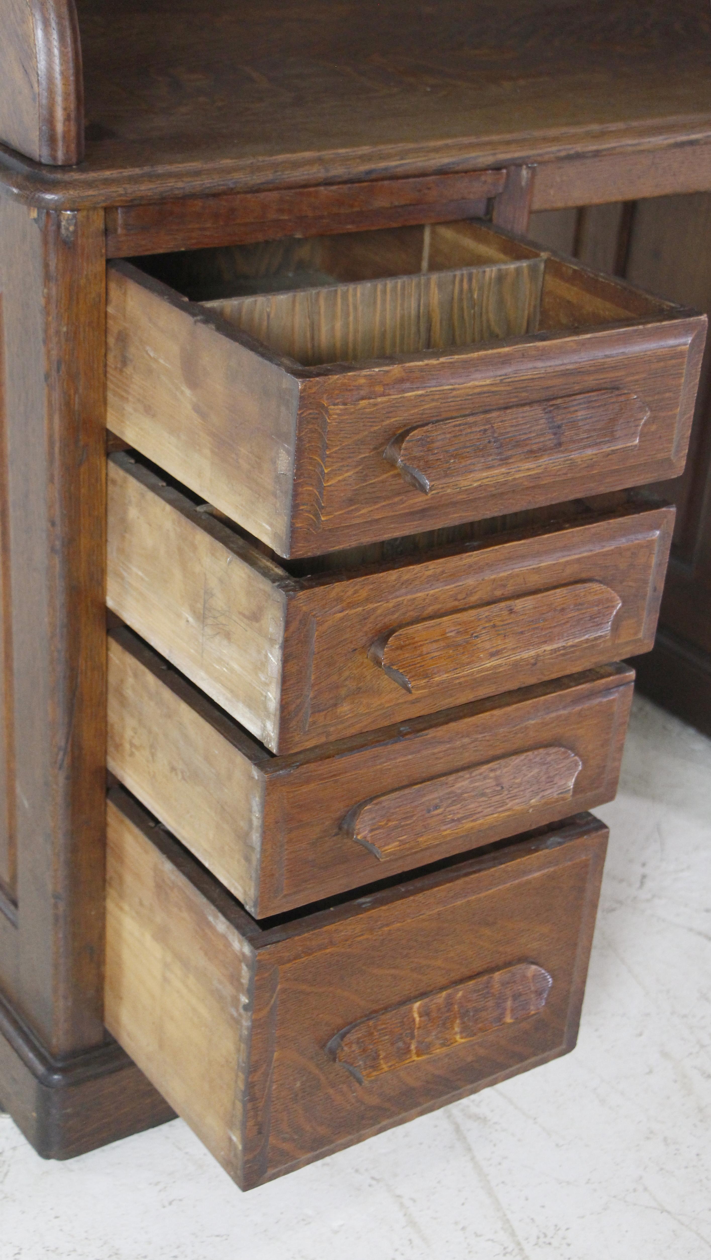 Early 1900s Oak Roll Top Desk Tambour Front Desk Quigley Co For Sale at 1stDibs 1900s desk