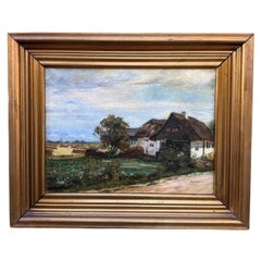 Early 1900's Oil Painting From Denmark, "Small Thatched Farmhouse"