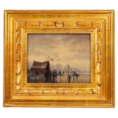 Early 1900's Oil Painting of Netherlands Winter Landscape Attributed to Salomon