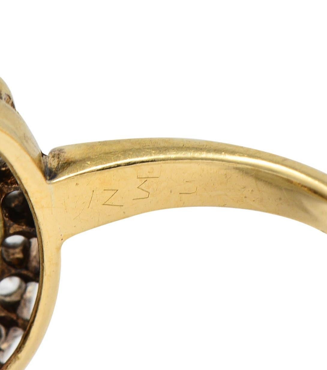 Anillo de halo antiguo de oro amarillo de 14 quilates con ópalo y diamantes de principios de 1900 en venta 2