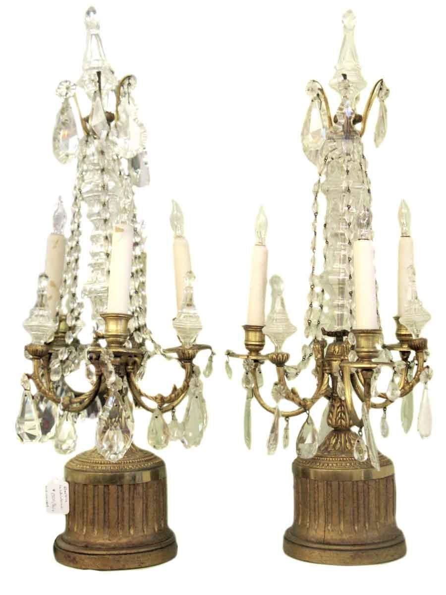 Early 1900s Pair Electric Candelabras Swag Crystals In Good Condition For Sale In New York, NY