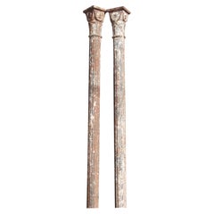Early 1900s Pair of Fluted Cast Iron Structural Columns w/ Floral Capitals