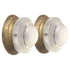 Early 1900s Pair of Plafonniers With a Brass Frame and Glass Domes, French