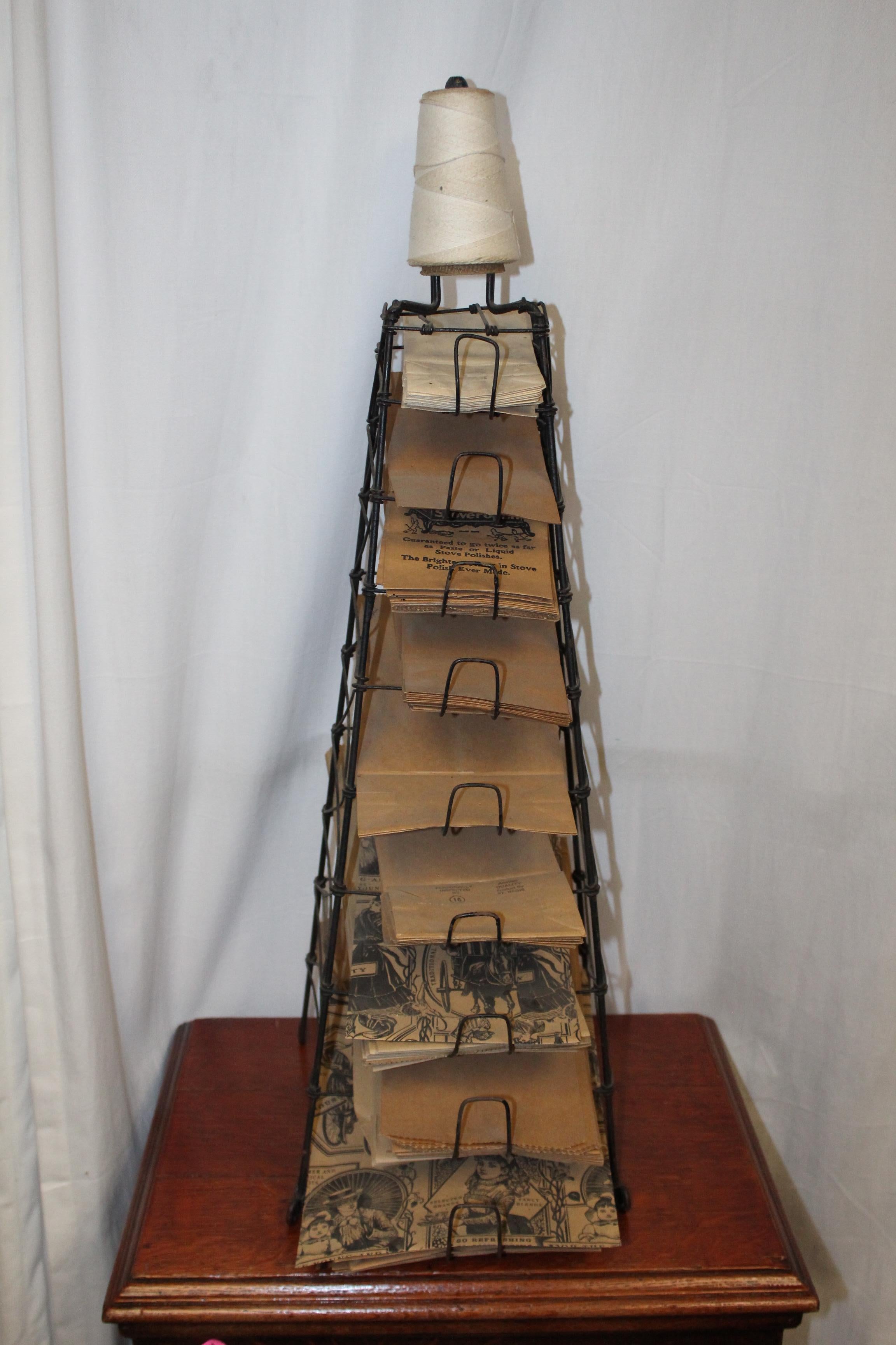 Early 1900s Paper Bag Storage Rack Display In Fair Condition For Sale In Orange, CA