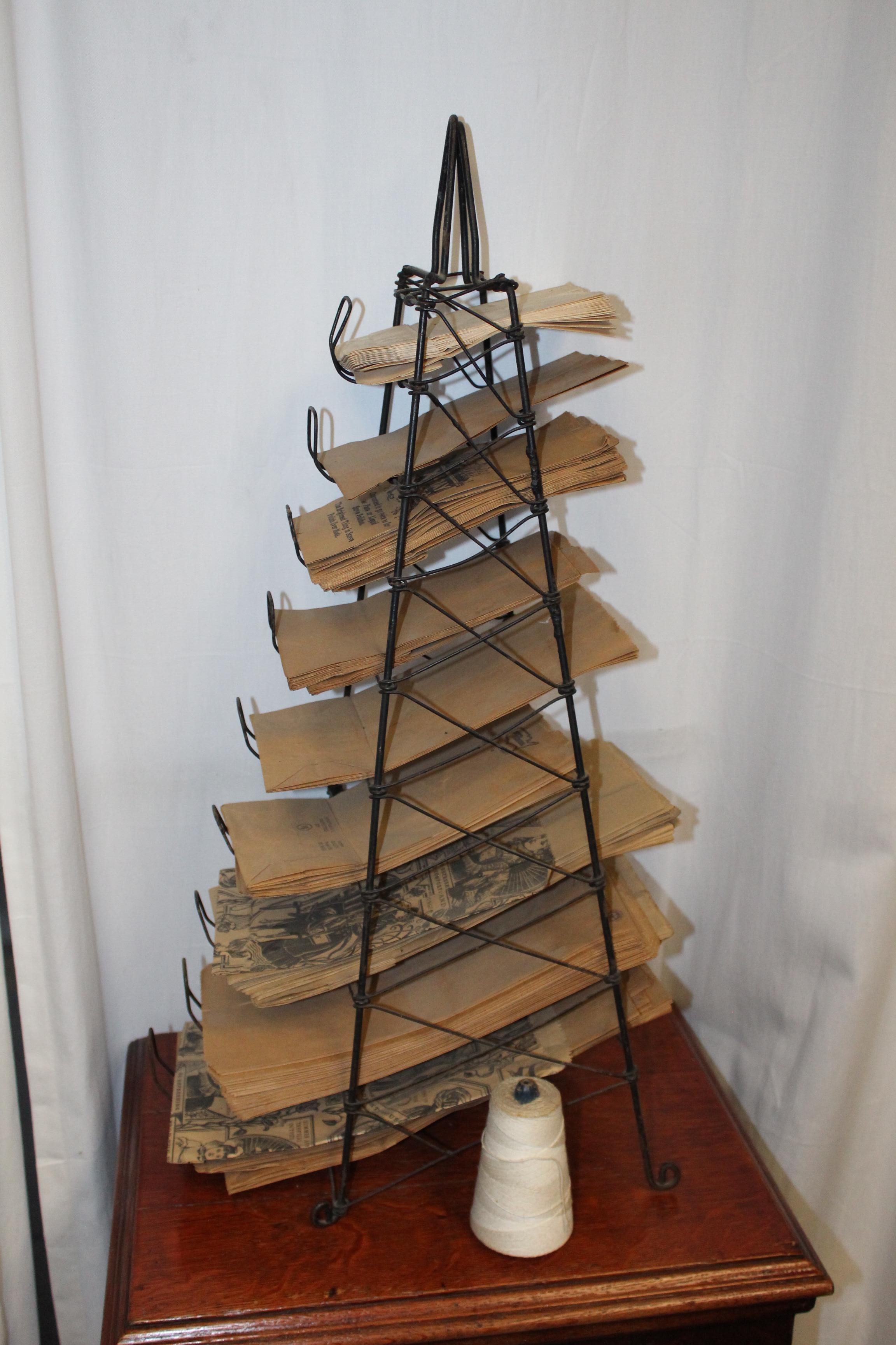 Metal Early 1900s Paper Bag Storage Rack Display For Sale