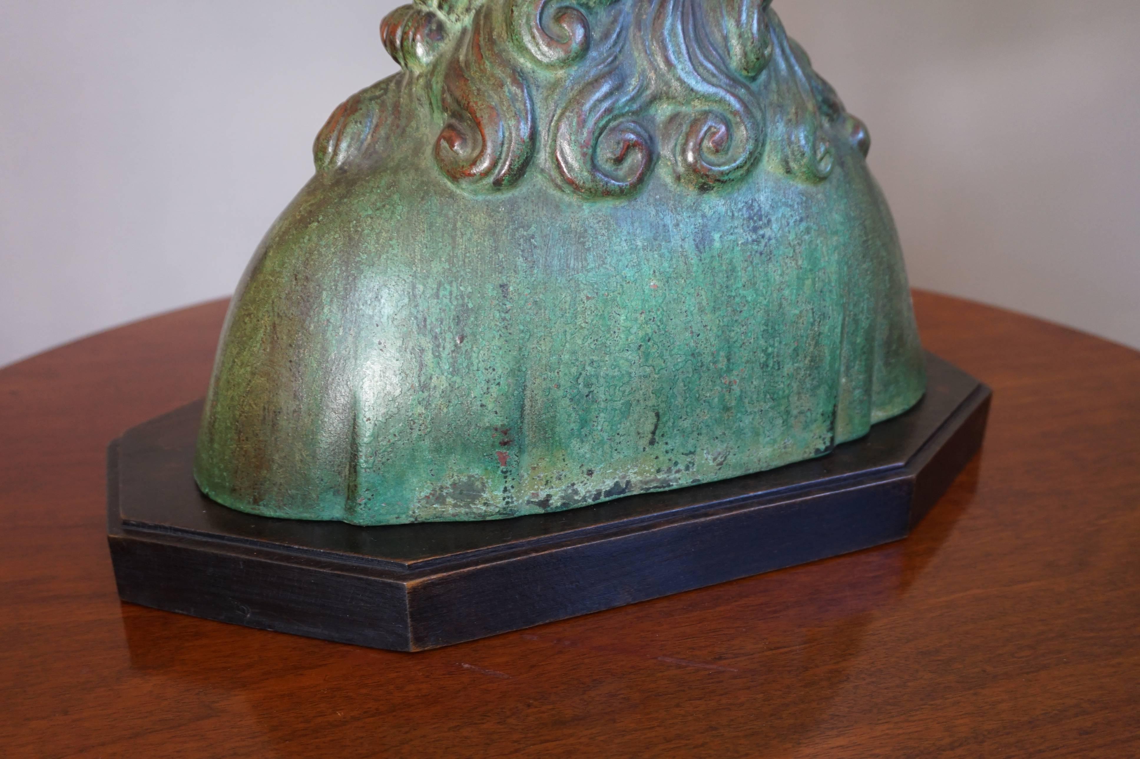 20th Century Early 1900s Patinated Terracotta or Plaster Bust of Christ on an Art Deco Base