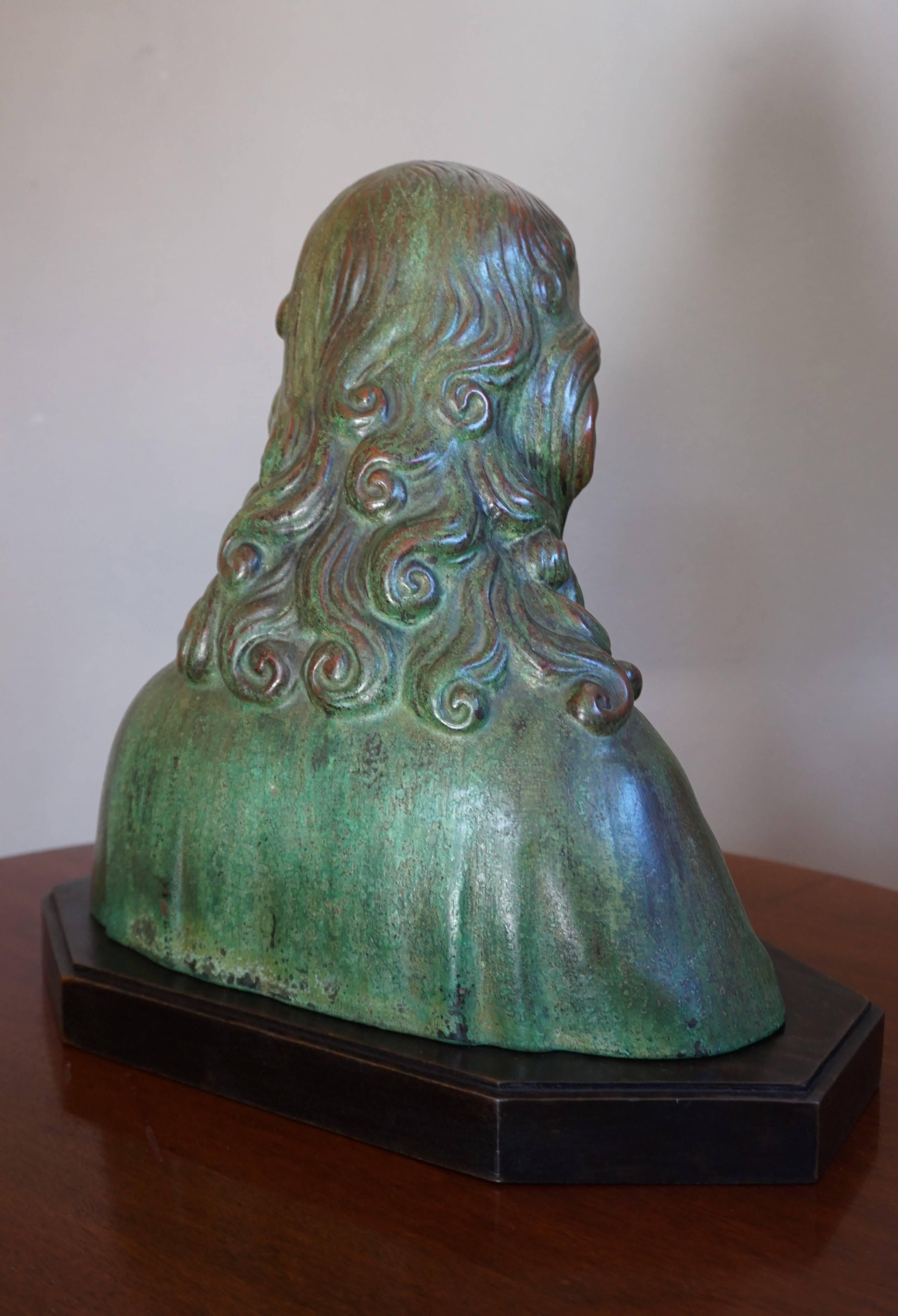 Early 1900s Patinated Terracotta or Plaster Bust of Christ on an Art Deco Base 2