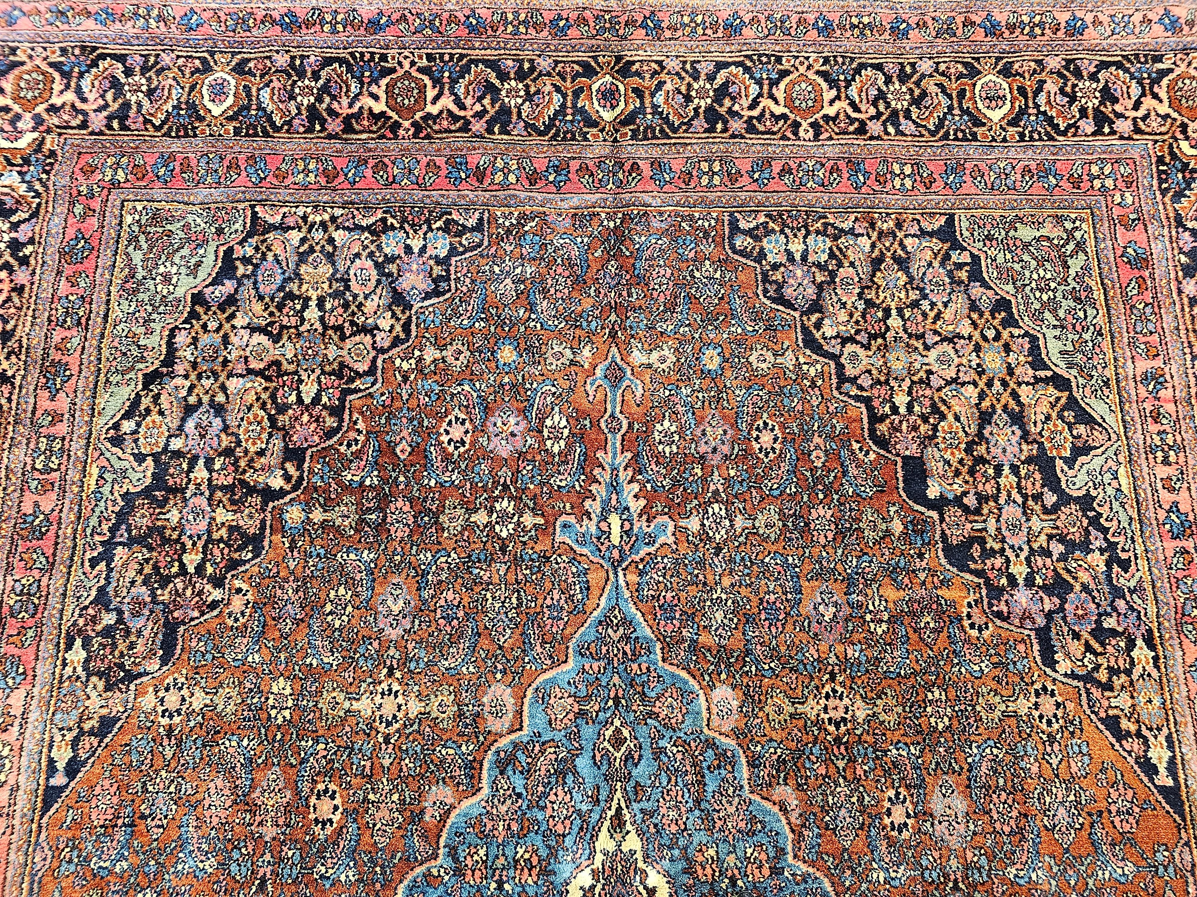 Early 1900s Persian Bibikabad in Herati Pattern in Rust Red, French Blue, Green In Good Condition For Sale In Barrington, IL