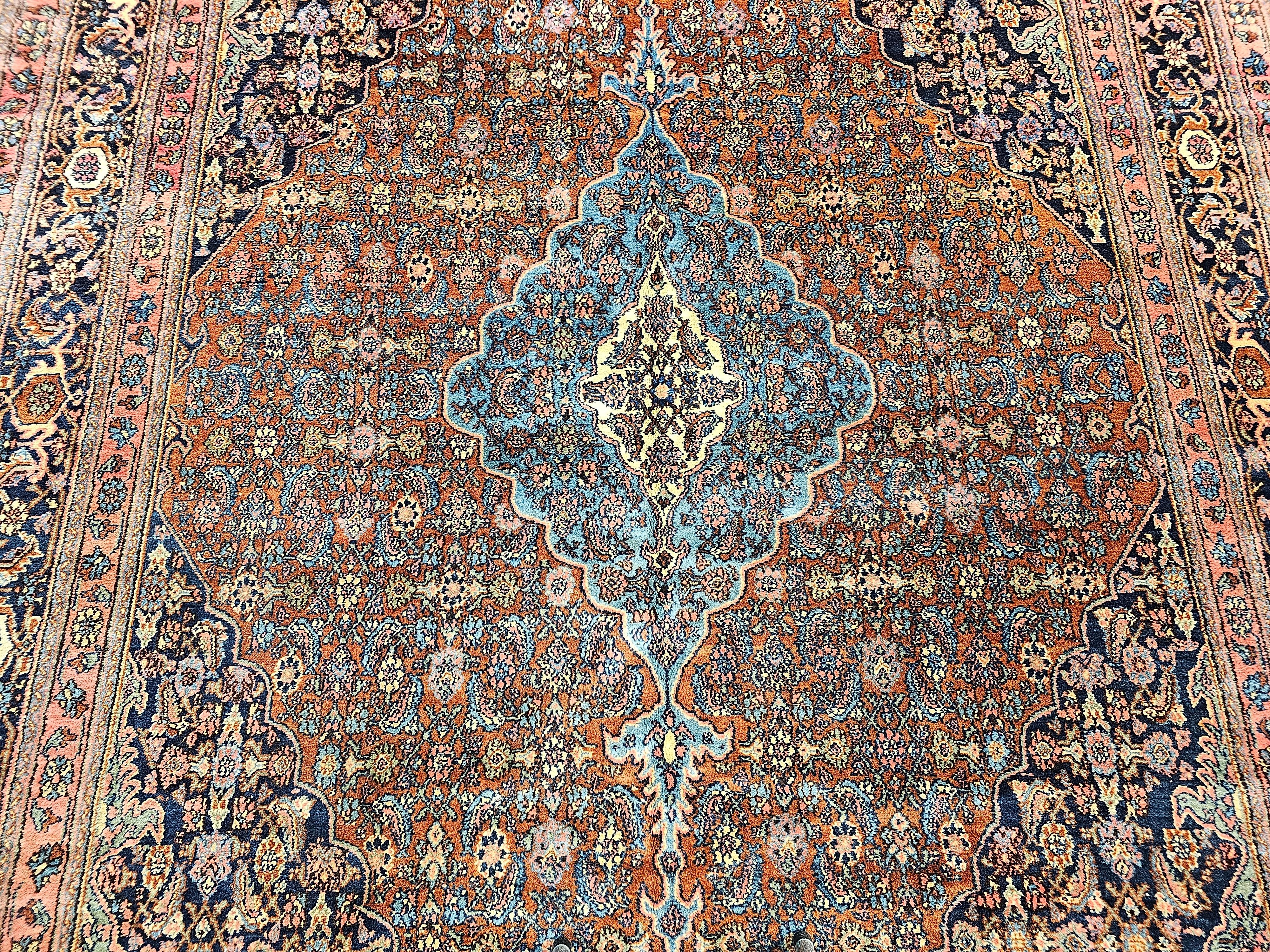 20th Century Early 1900s Persian Bibikabad in Herati Pattern in Rust Red, French Blue, Green For Sale