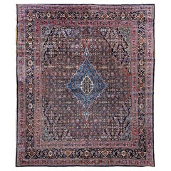 Used Early 1900s Persian Bibikabad in Herati Pattern in Rust Red, French Blue, Green