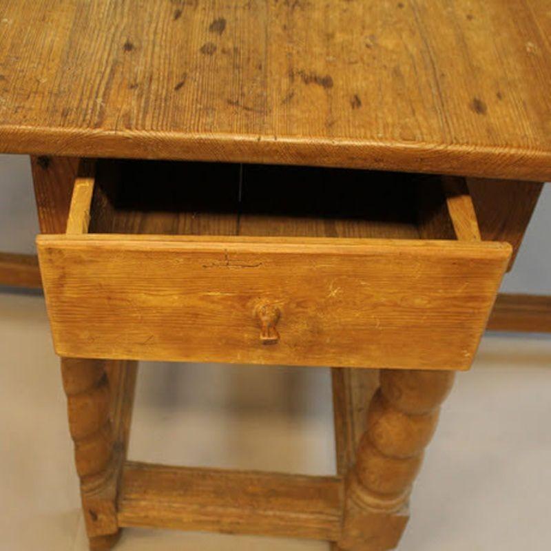 Gustavian Early 1900s Pine Gateleg Table, with Turned Legs and Drawers