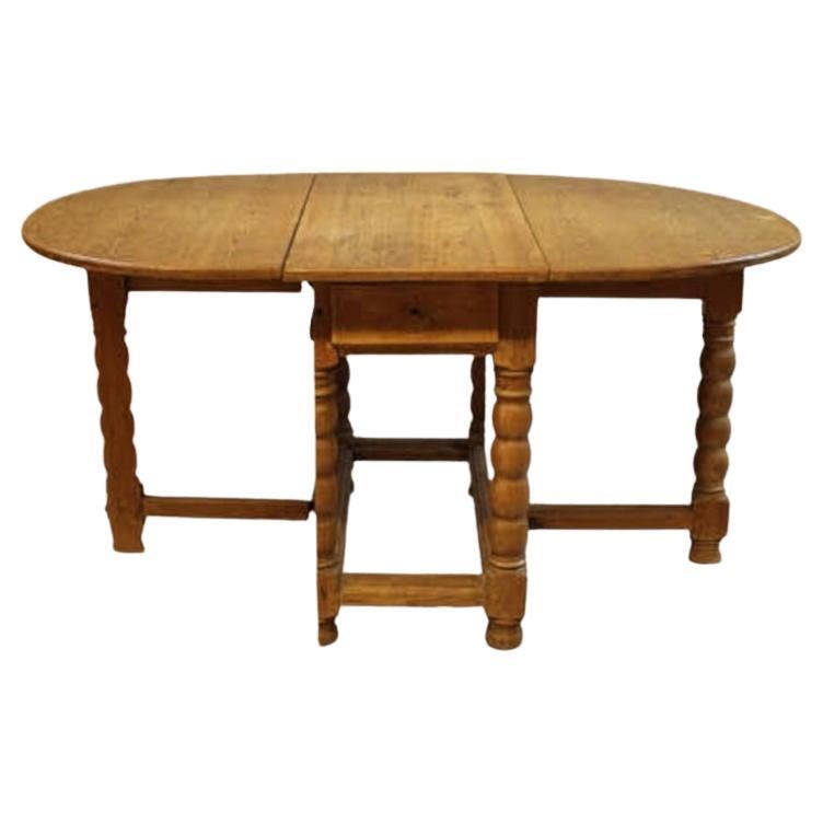 Early 1900s Pine Gateleg Table, with Turned Legs and Drawers