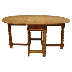 Antique Early 1900s Pine Gateleg Table, with Turned Legs and Drawers