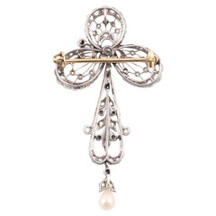 Early 1900s Platinum and Diamond Brooch or Pendant