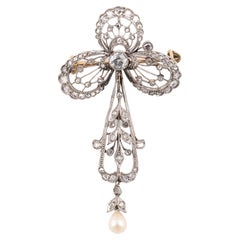 Early 1900s Platinum and Diamond Brooch or Pendant