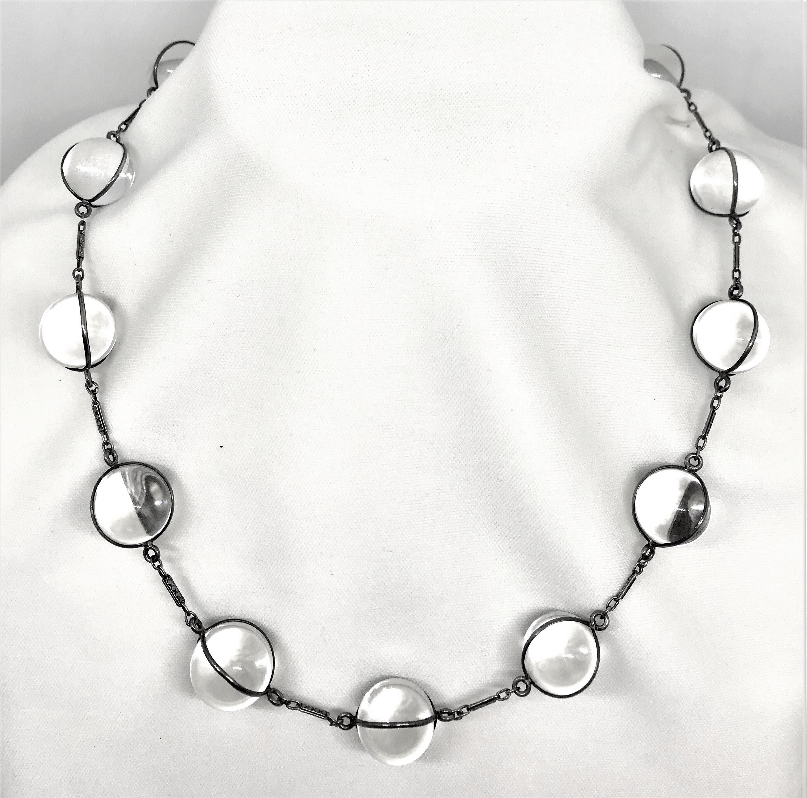 Women's Early 1900s Pools of Light Sterling Silver and Rock Crystal Necklace  For Sale