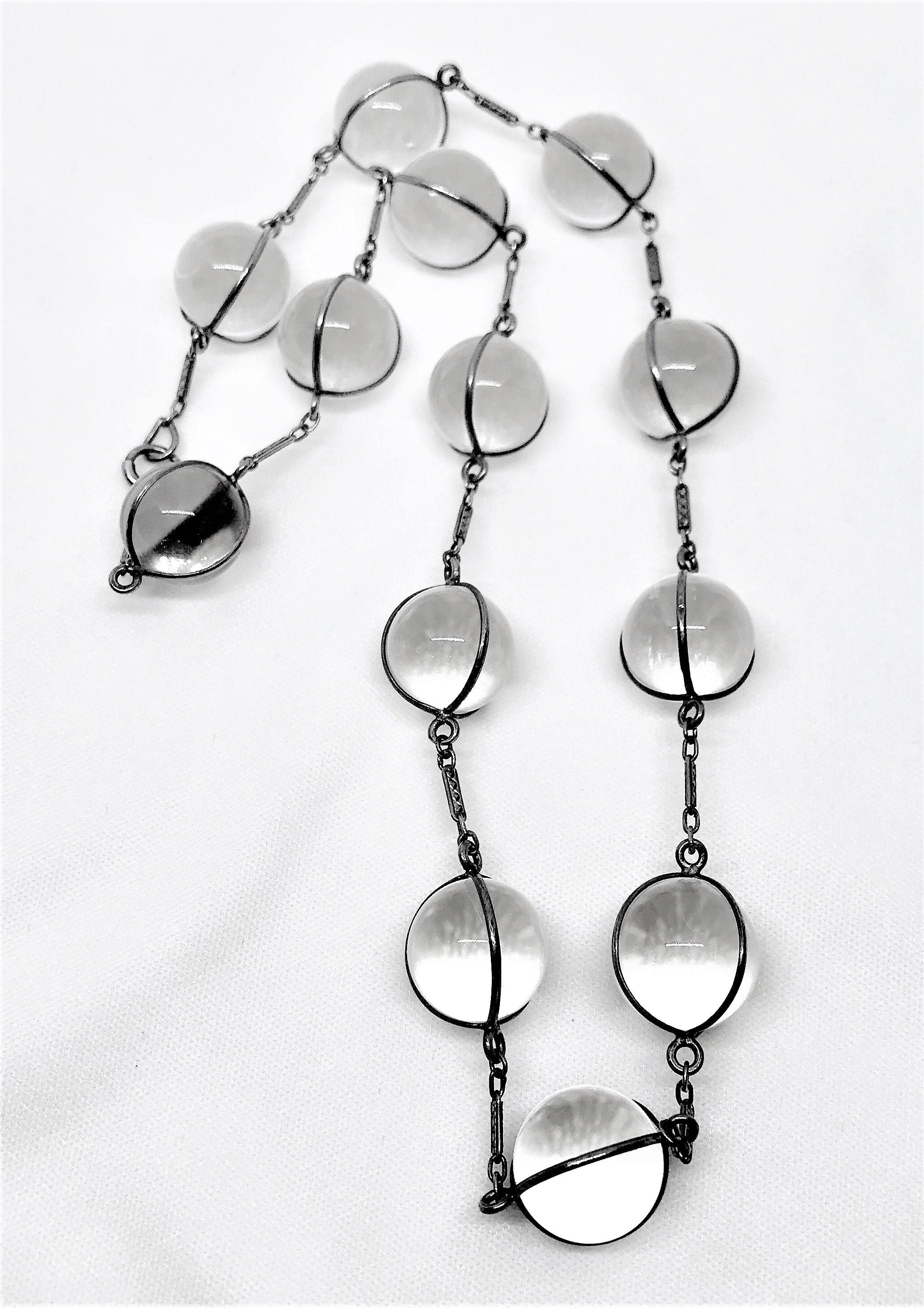 Early 1900s Pools of Light Sterling Silver and Rock Crystal Necklace  For Sale 1