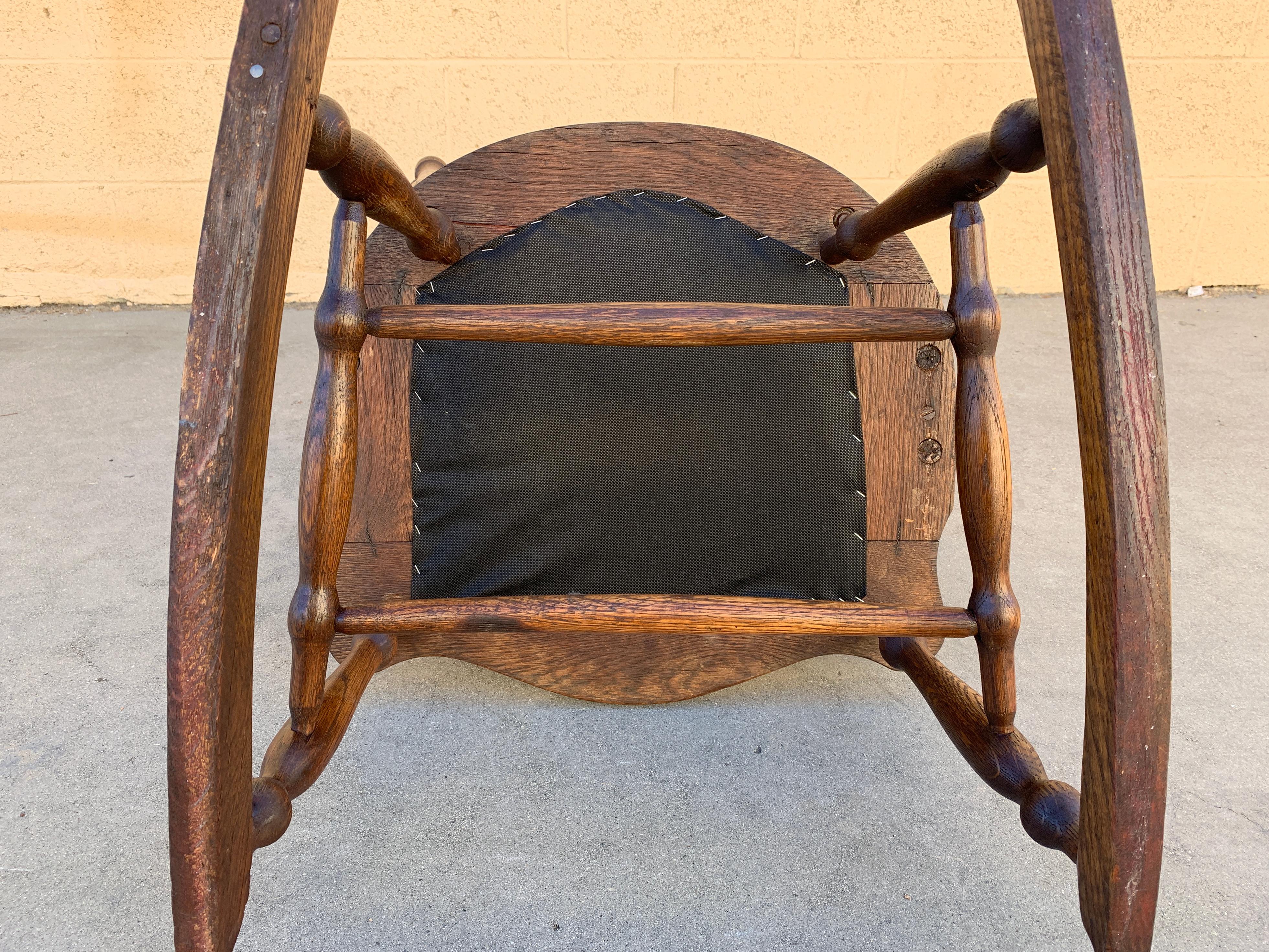 American Classical Early 1900s Press Back Rocking Chair with New Leather Seat