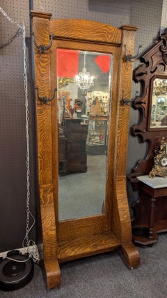 Early 1900s Quarter Sawn Oak Hall Tree Mirror