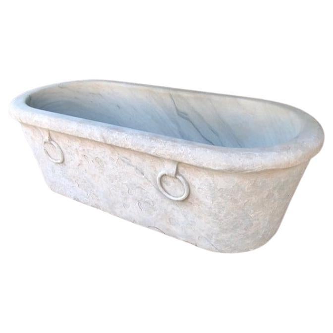 Early 1900s Rare Antique Free Standing Italian Marble Bathtub For Sale