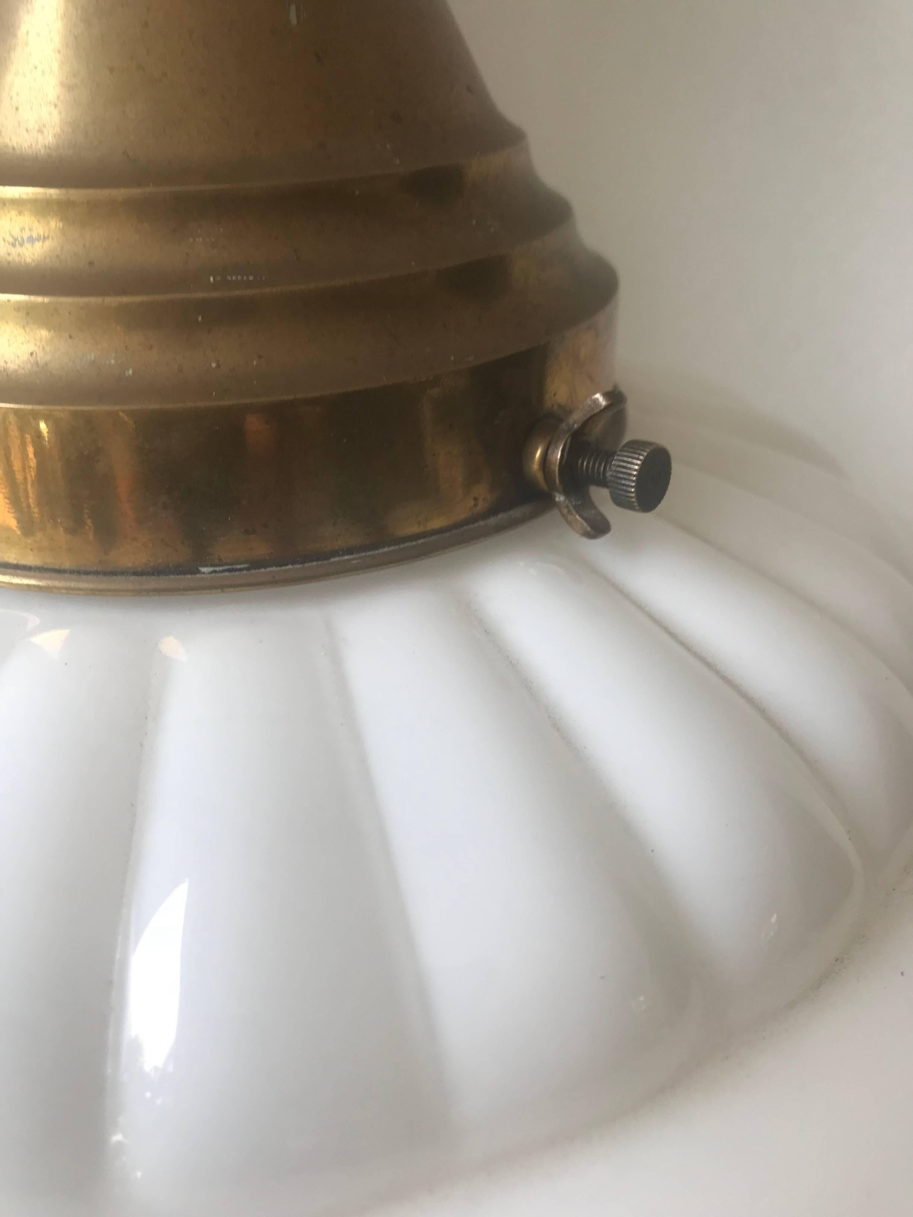 Early 1900s Rare Art Deco Pendant / Light Fixture with Glass Shade & Brass Chain In Excellent Condition In Lisse, NL