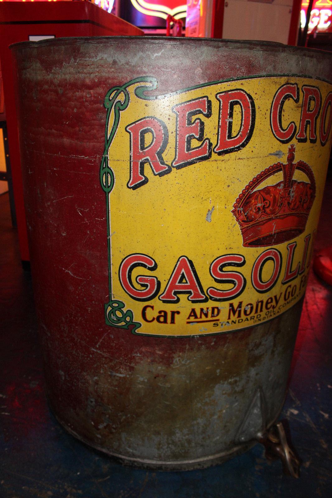 American Early 1900s Red Crown Standard Oil Original Gasoline Barrel For Sale