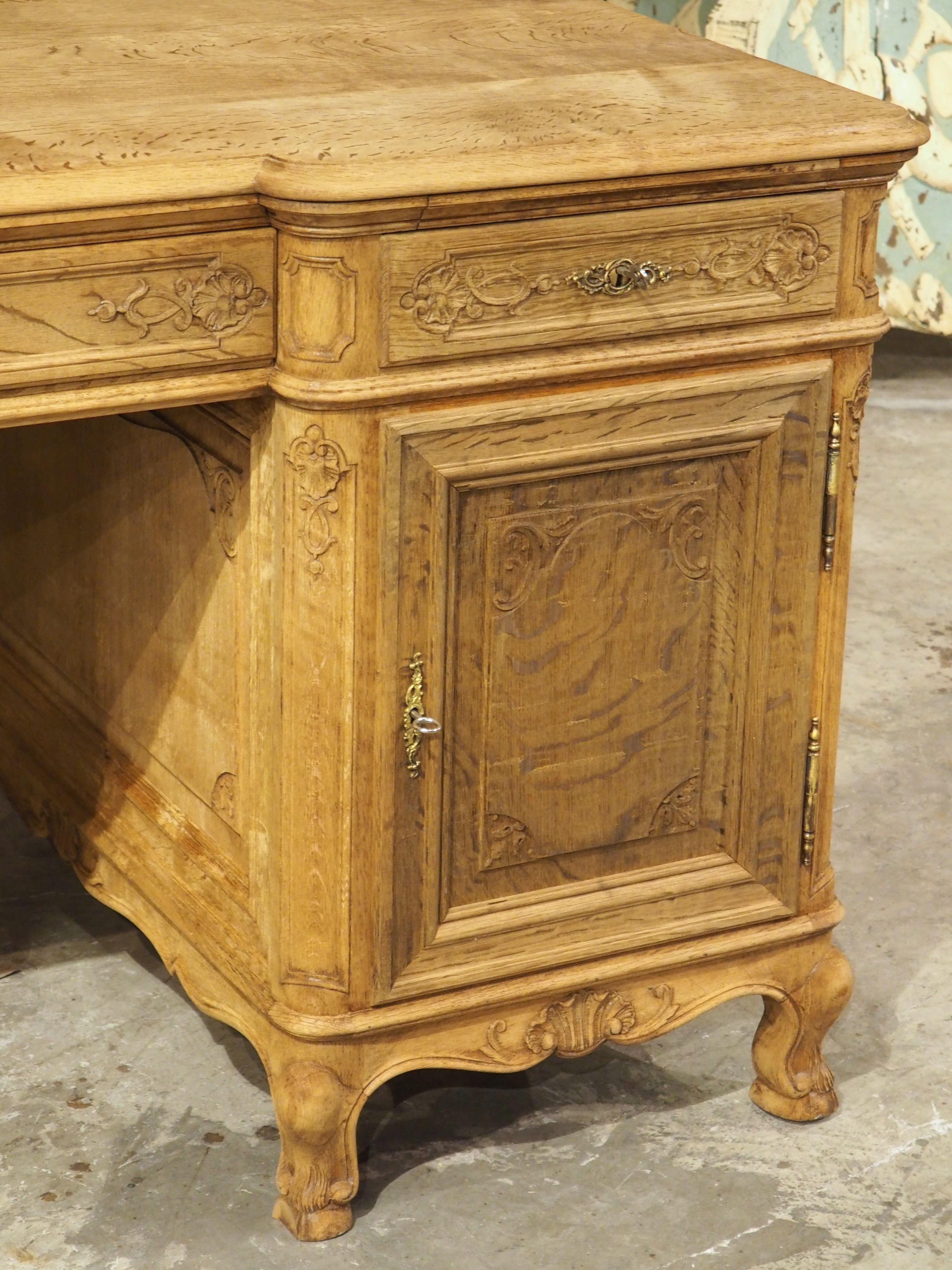 Louis XV Early 1900s Regence Style Bleached Oak Partners Desk from France For Sale