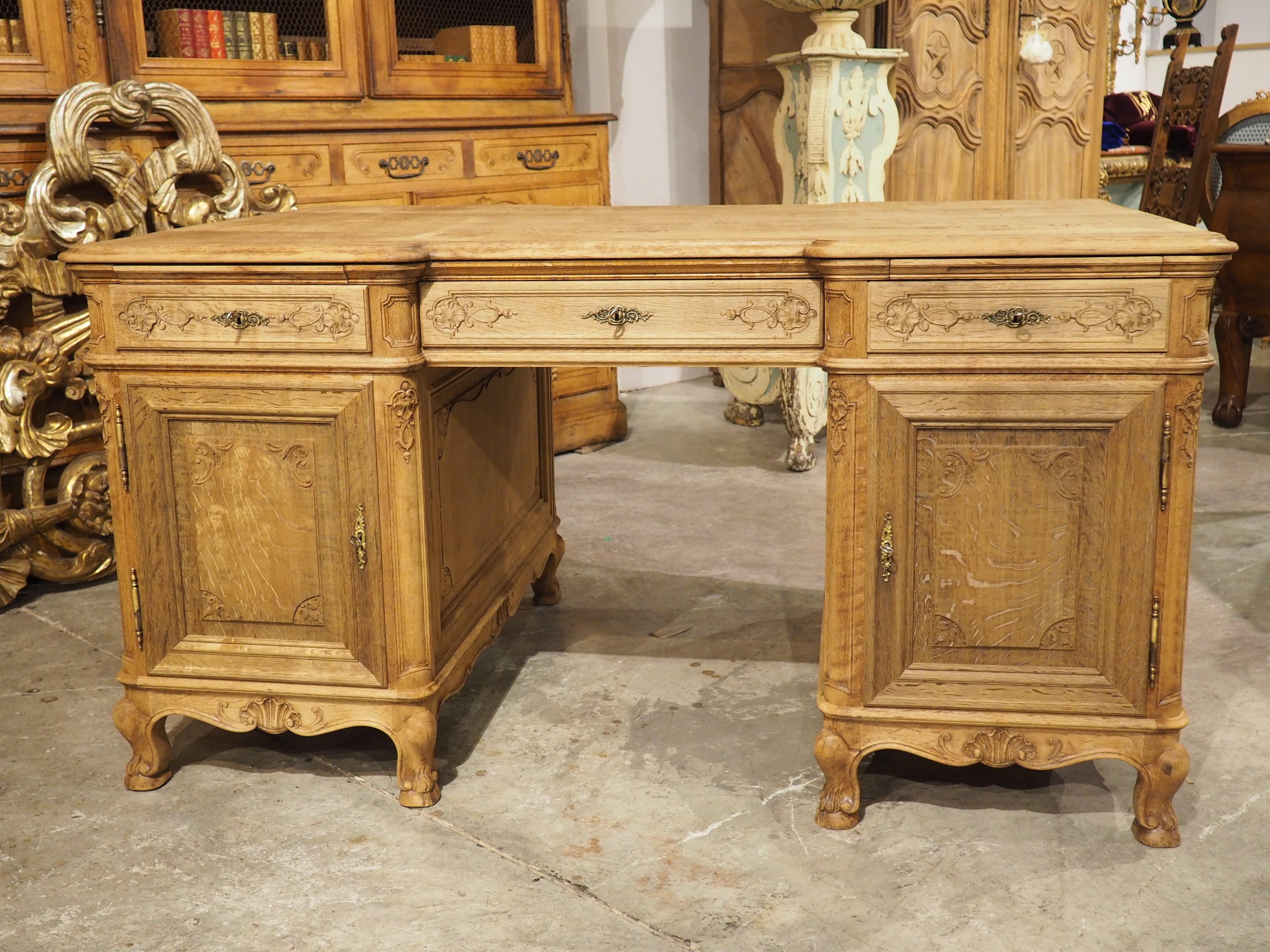 20th Century Early 1900s Regence Style Bleached Oak Partners Desk from France For Sale