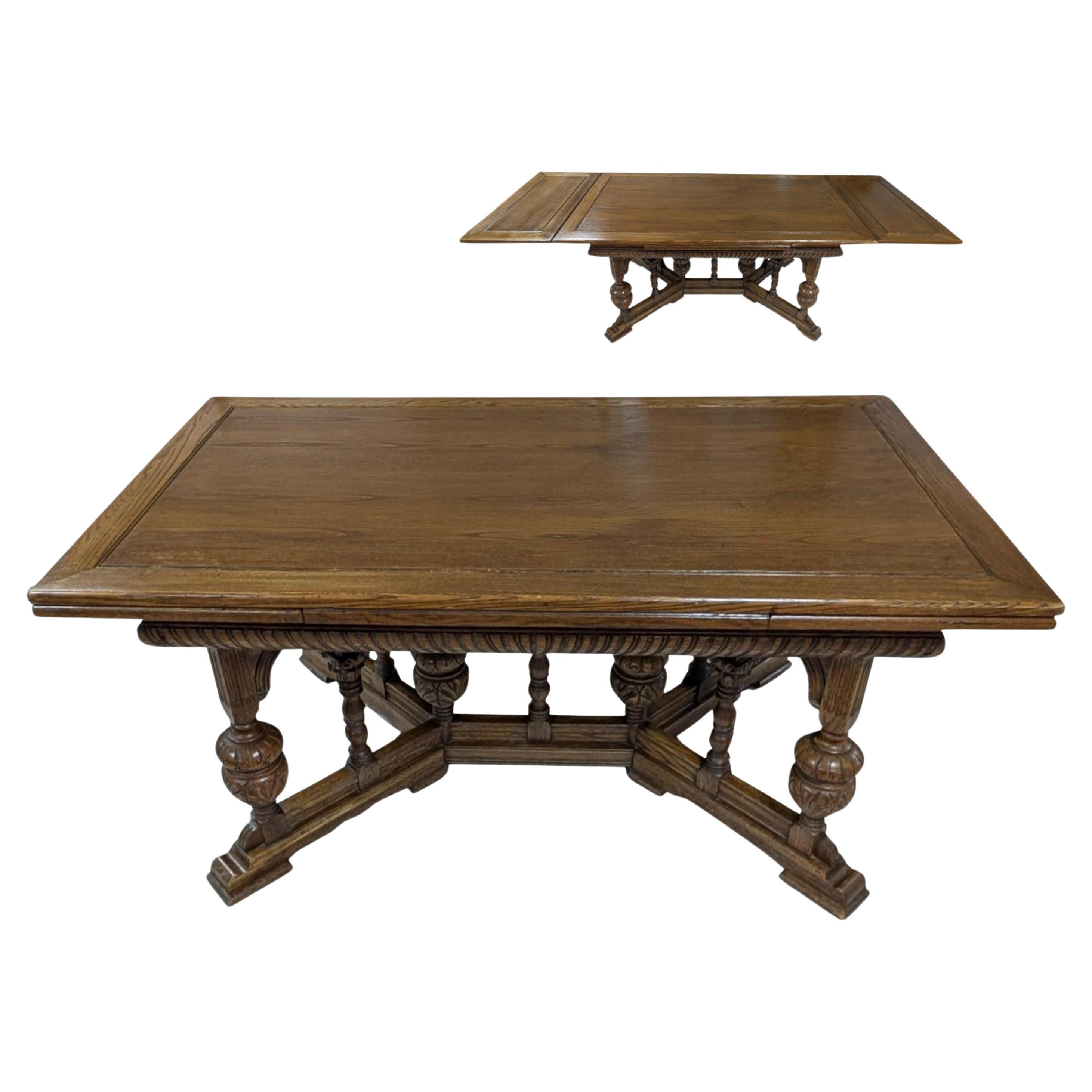 Early 1900’s Renaissance Style Refectory Dining Table, Oak, 5-8FT
