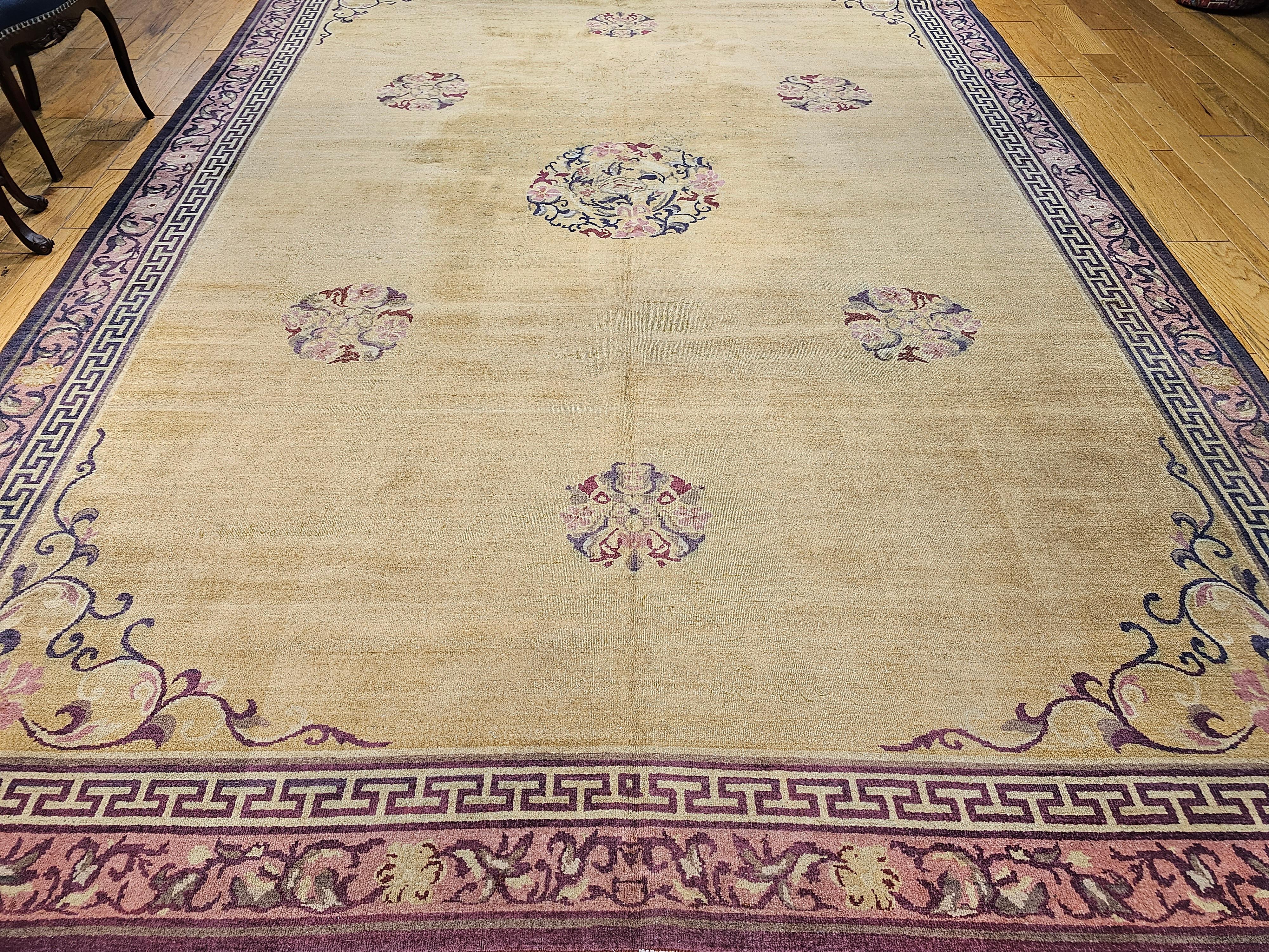 Early 1900s Room Size Indian Agra in Wheat, Burgundy, Olive Green, Brown, Pink For Sale 9