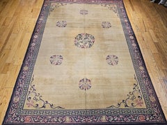 Early 20th Century Agra Rug in Art Deco-Inspired Design in Wheat, Burgundy