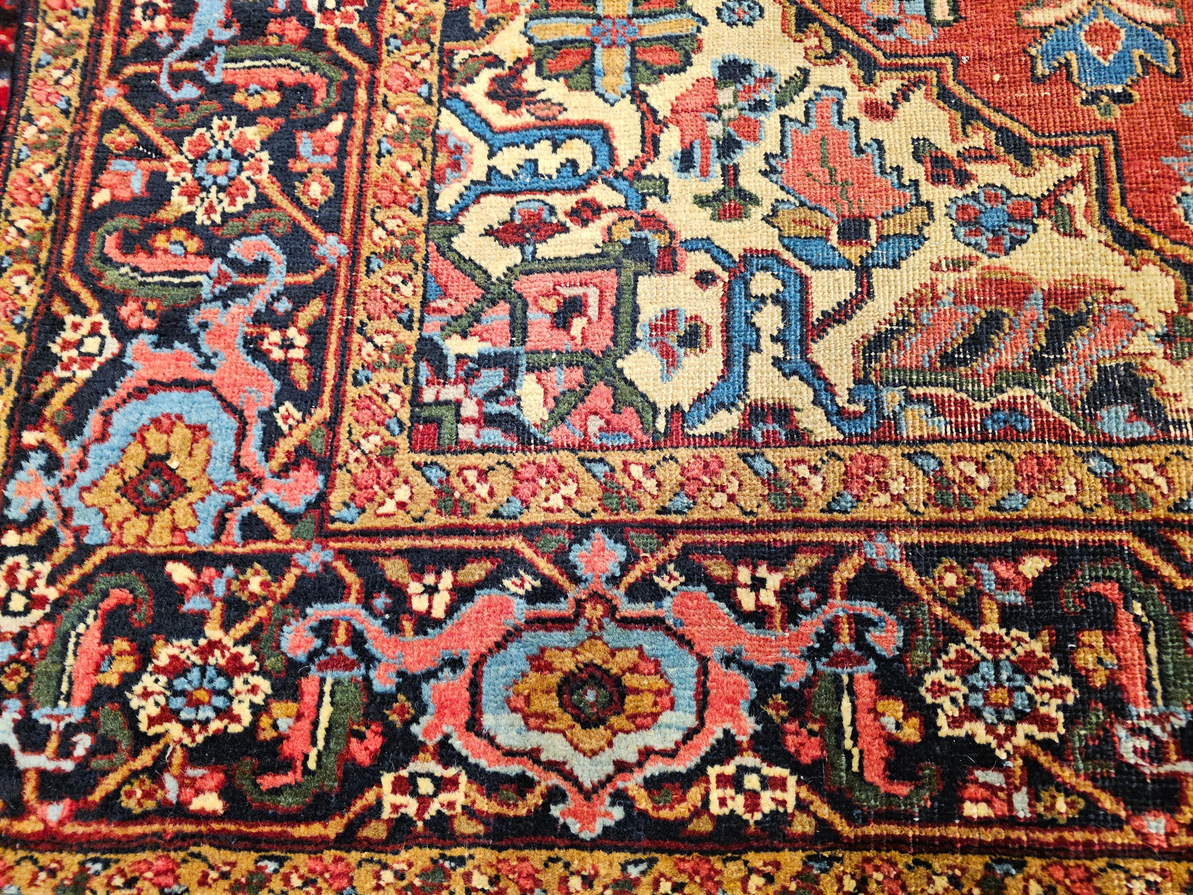 Early 1900s Room Size Persian Heriz in Yellow, Pink, Baby Blue and Green Colors For Sale 3