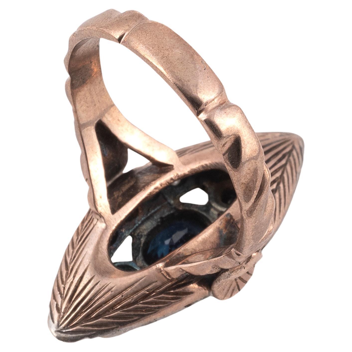 Art Nouveau Early 1900's Sapphire and Rose Diamond Cluster Ring For Sale